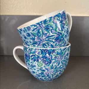 Lily Pulitzer | 2 Floral Blue and Green Ceramic Mugs